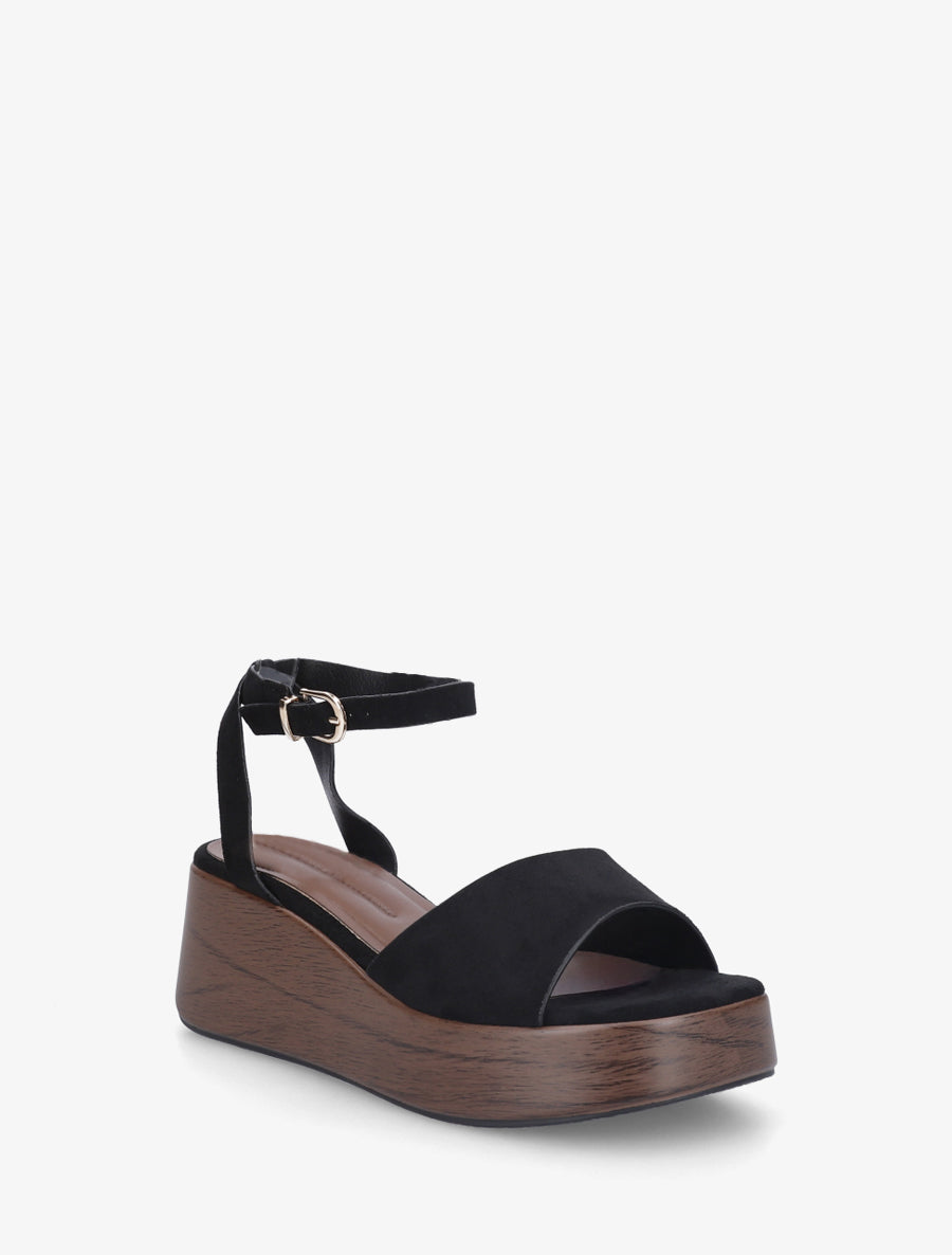 Sandales à semelle compensée effet bois - Noir - 2