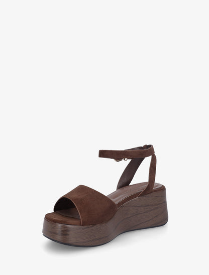 Sandales à semelle compensée effet bois - Marron - 3