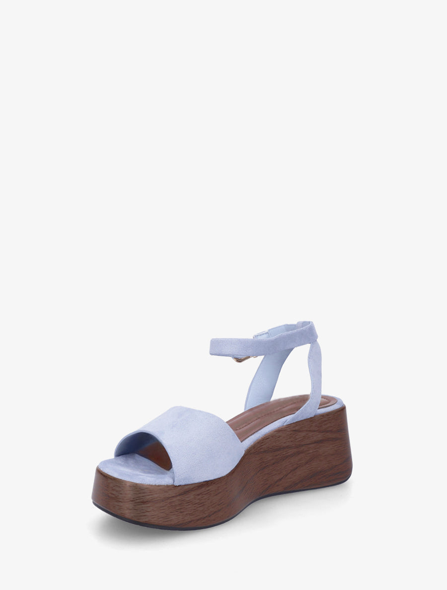 Sandales à semelle compensée effet bois - Bleu ciel - 3