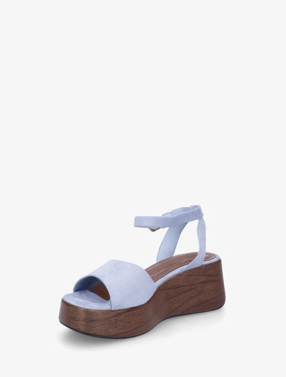 Sandales à semelle compensée effet bois - Bleu ciel - 3
