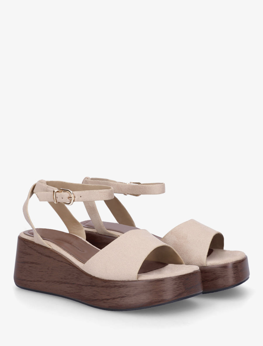 Sandales à semelle compensée effet bois - Taupe - 4