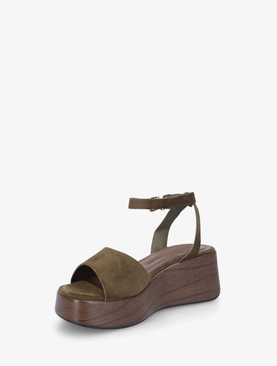 Sandales à semelle compensée effet bois - Kaki foncé - 3