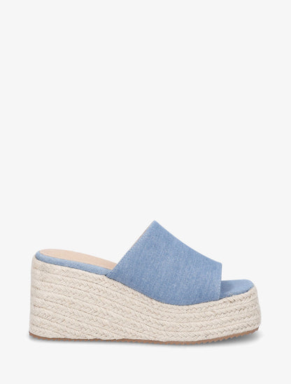 Mules compensées en tissu - Bleu denim - 1
