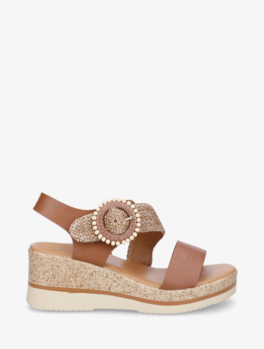 Sandales compensées à boucles stylisée - Camel - 1