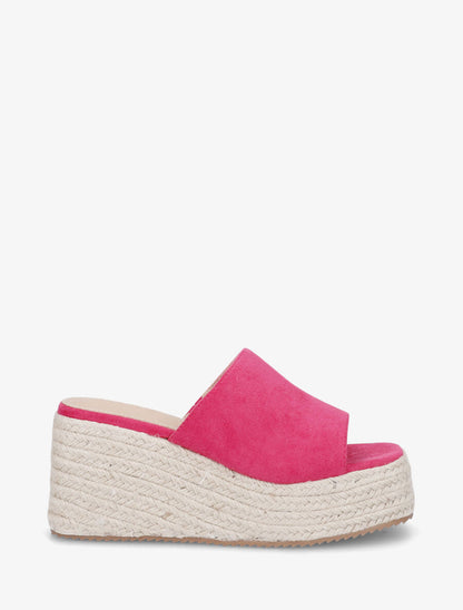Mules compensées en suédine - Fuchsia - 1