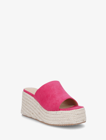 Mules compensées en suédine - Fuchsia - 2