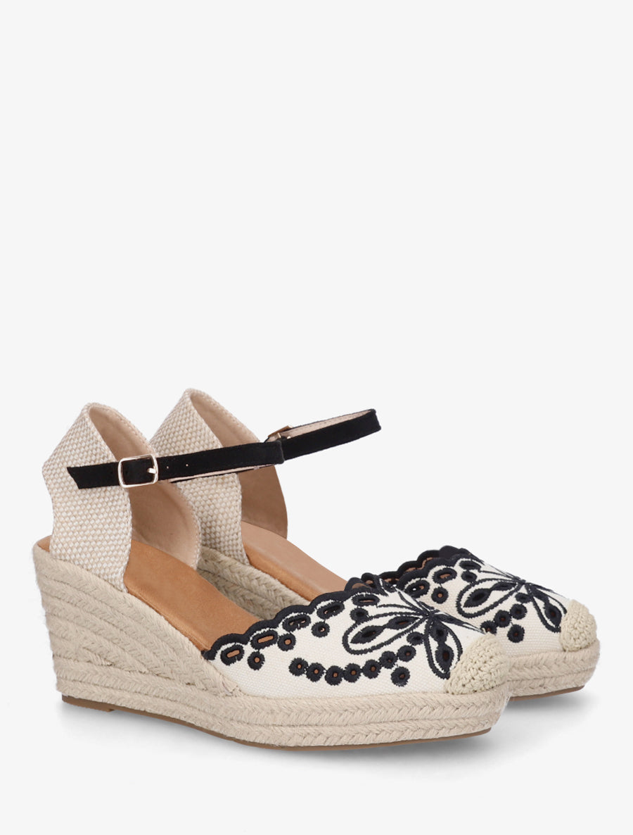 Sandales compensées à contrefort imprimé damier - Noir - 4