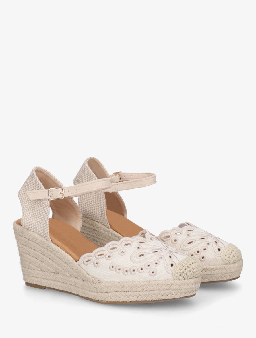 Sandales compensées à contrefort imprimé damier - Beige - 4