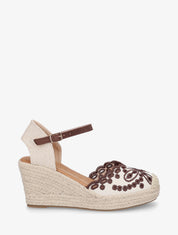 Sandales compensées à contrefort imprimé damier - Marron - 1