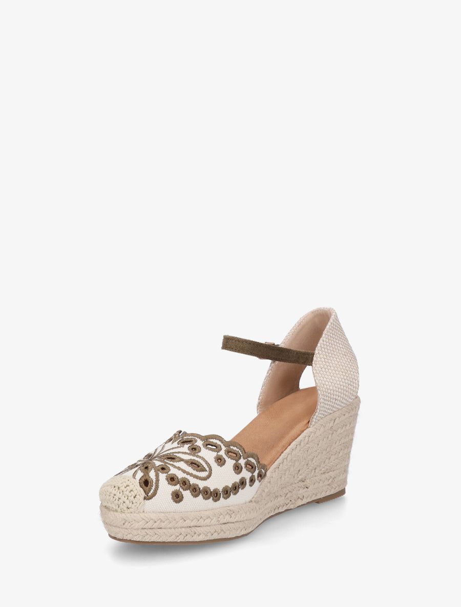 Sandales compensées à contrefort imprimé damier - Kaki - 3