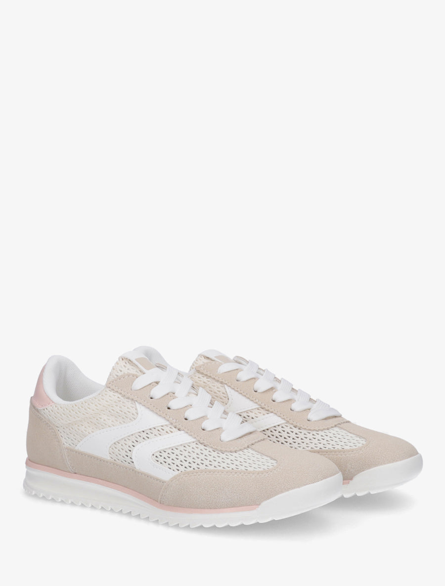 Baskets bimatière à empiècements zig-zag - Beige - 4