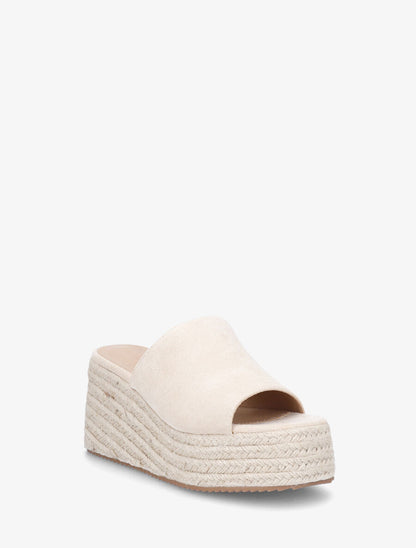 Mules compensées en suédine - Beige - 2