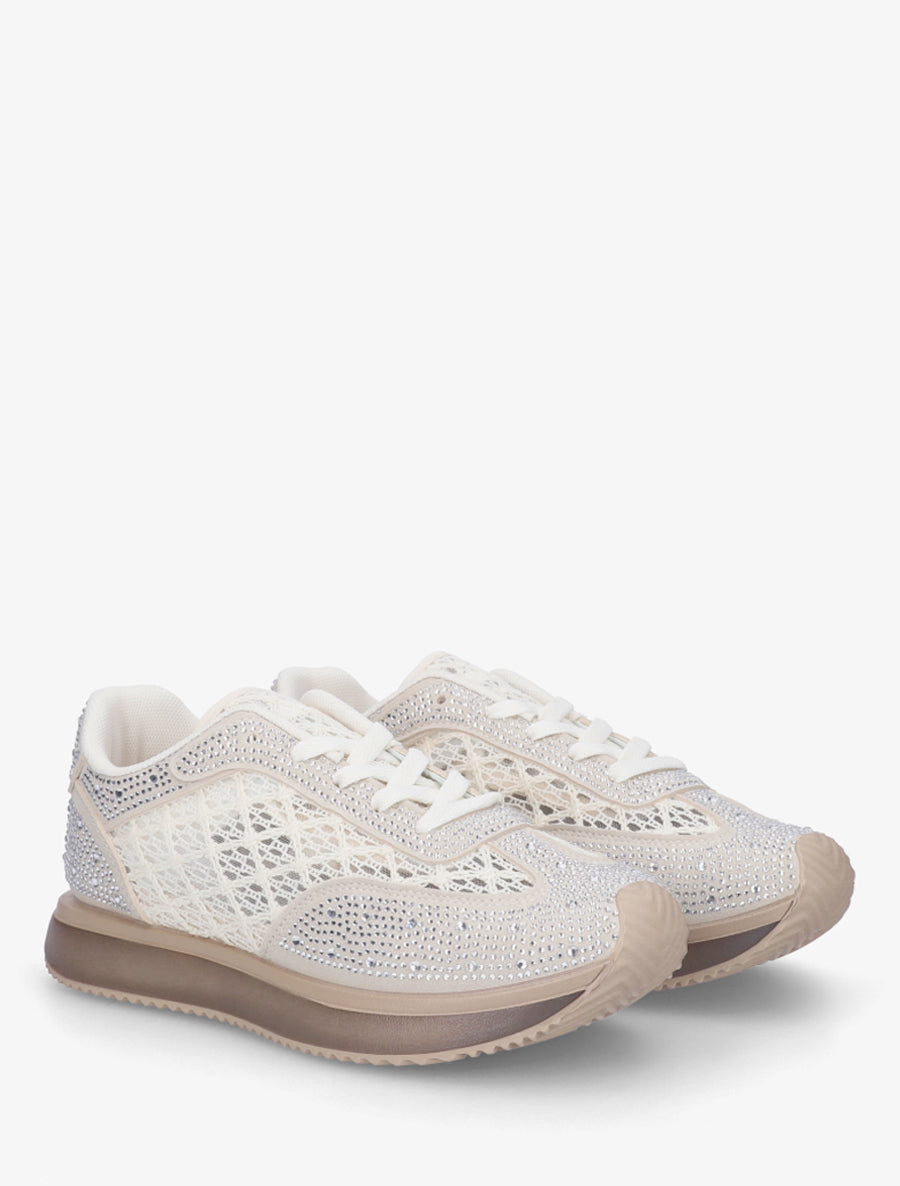 Baskets brodées à strass - Beige - 4