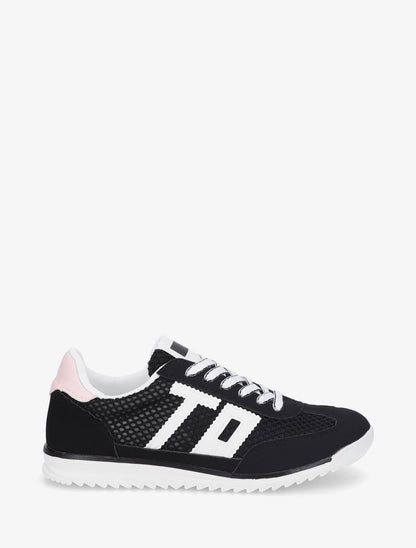 Sneakers bimatière floquées - Noir - 1