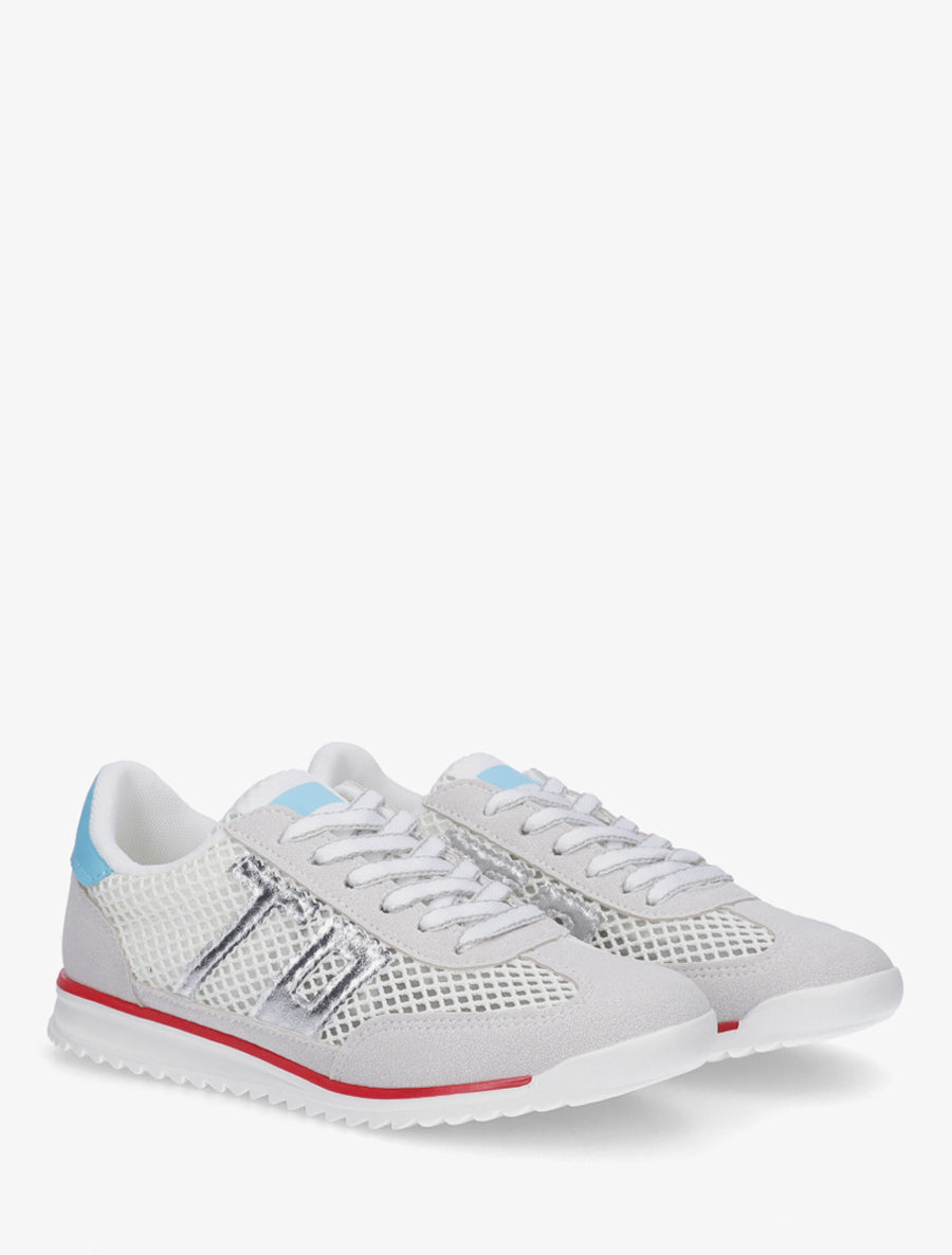 Sneakers bimatière floquées - Blanc - 4