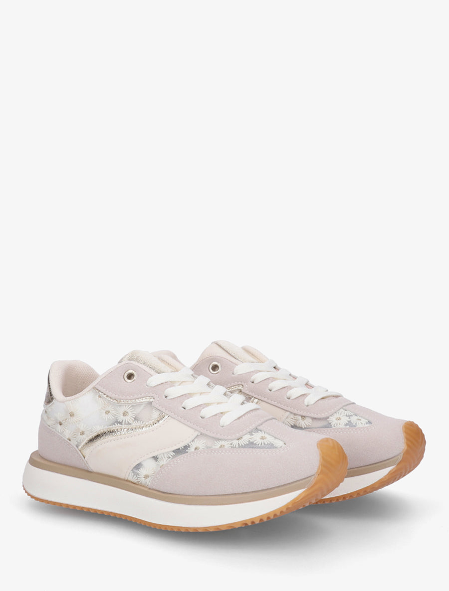 Sneakers en simili à motif pâquerettes - Or - 4