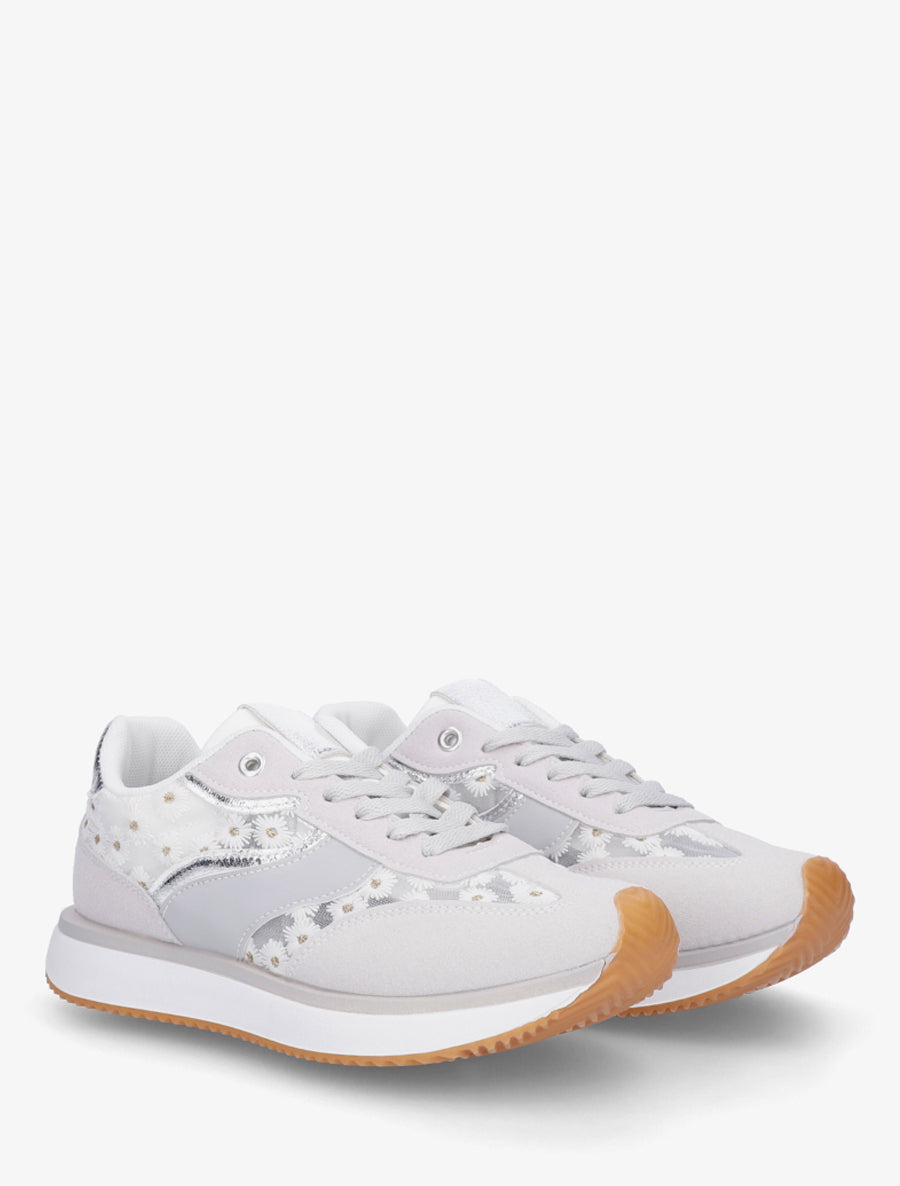 Sneakers en simili à motif pâquerettes - Argent - 4