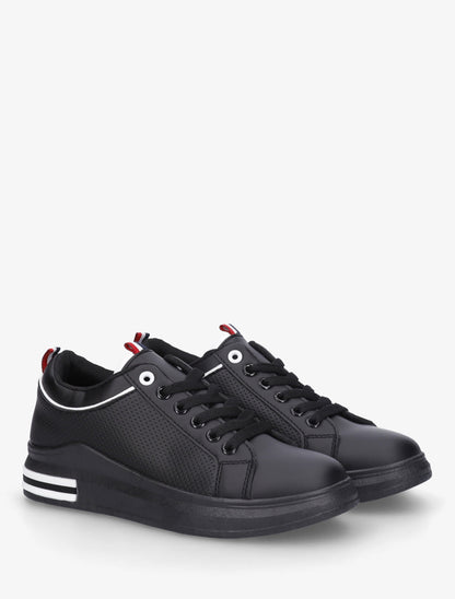 Sneakers piquetés en simili - Noir - 4