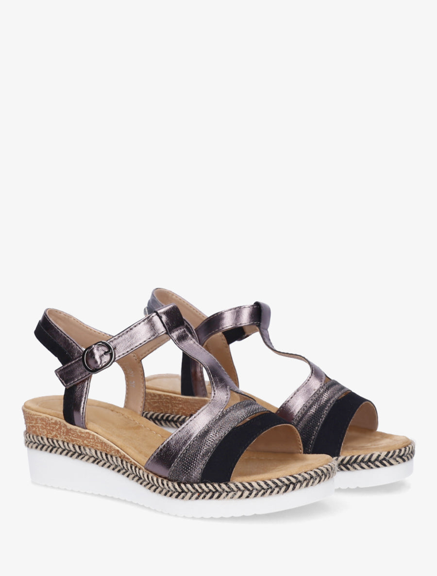 Sandales nacrées à bride en T fantaisie - Noir - 4