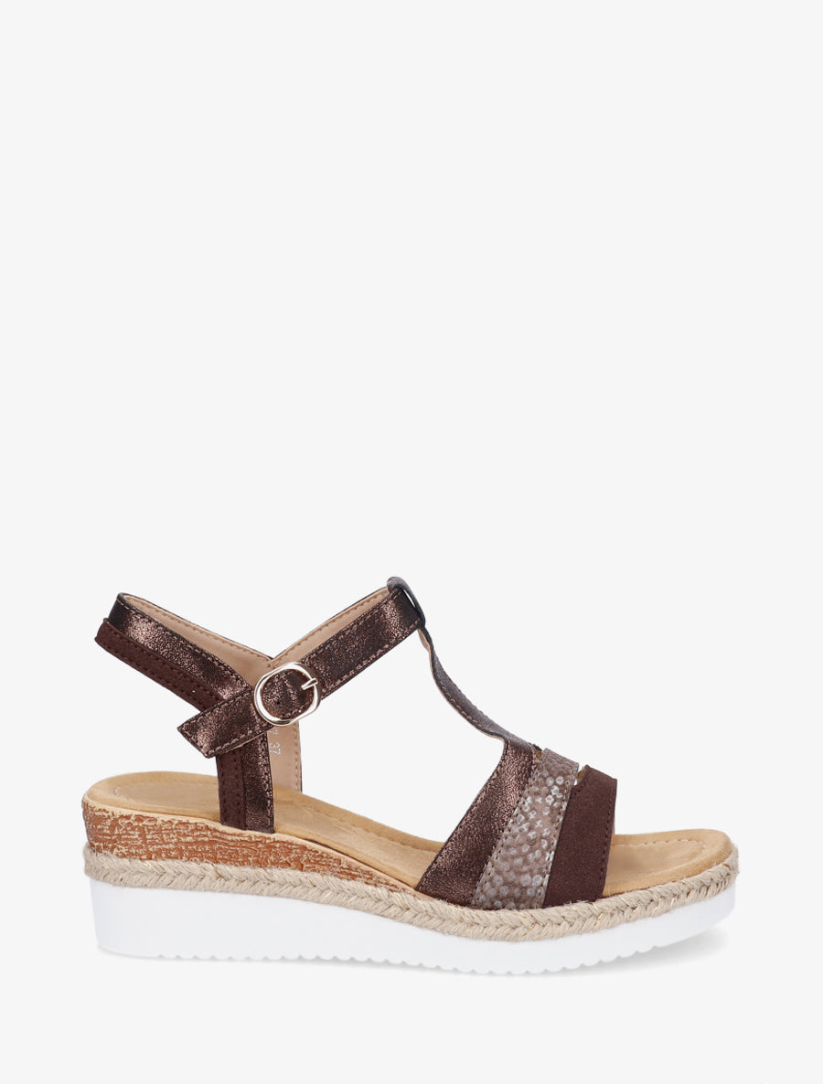 Sandales nacrées à bride en T fantaisie - Marron - 1