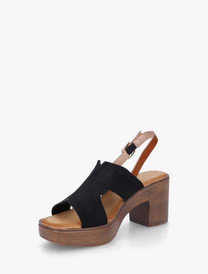 Sandales à talon à bride ajourée - Noir - 3