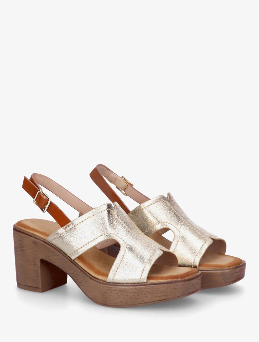 Sandales à talon à bride ajourée - Or - 4