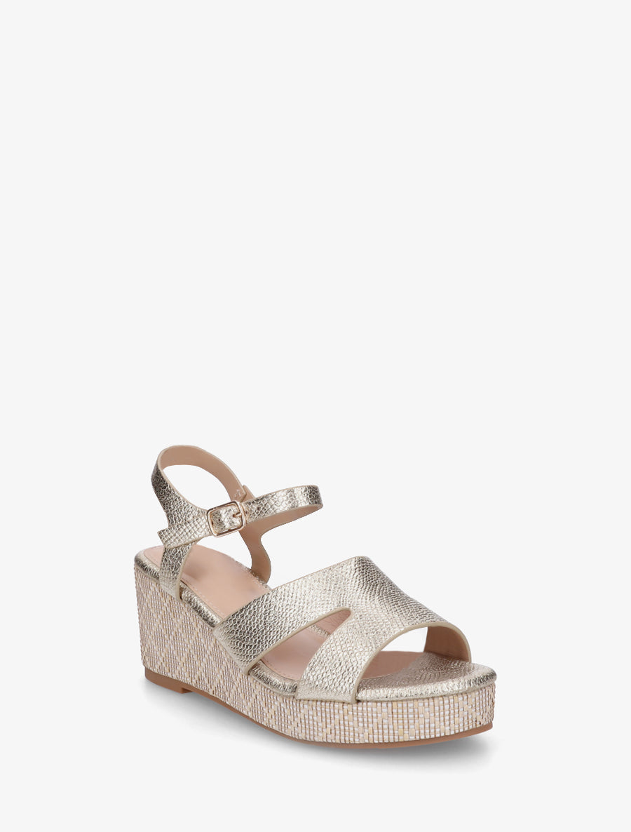 Sandales effet python à talon compensé - Or - 2