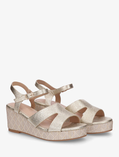 Sandales effet python à talon compensé - Or - 4