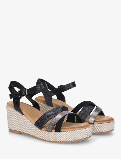 Sandales compensées effet python irisé - Noir - 4