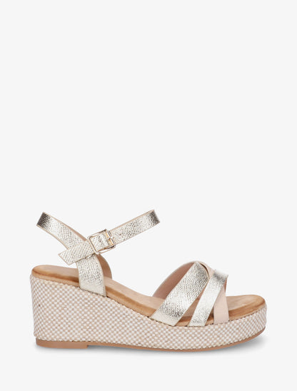 Sandales compensées effet python irisé - Or - 1