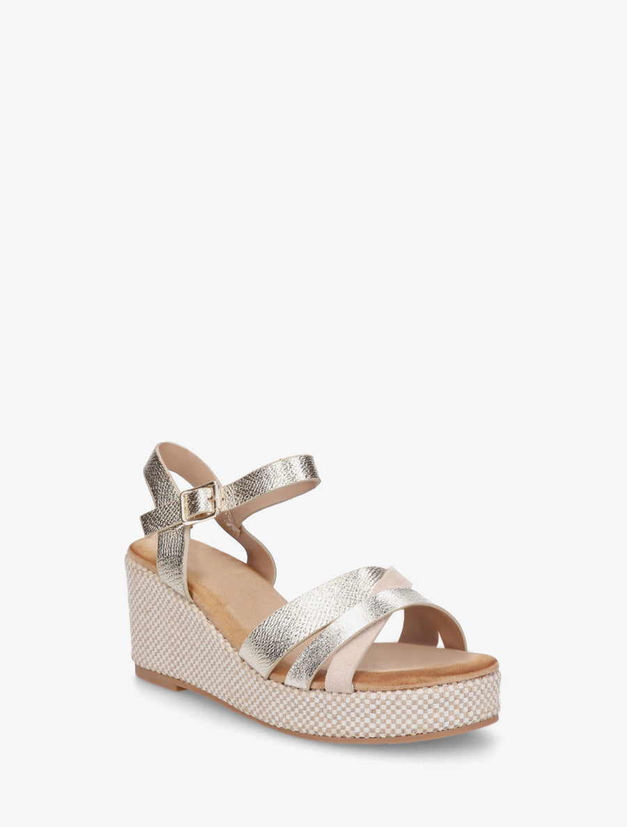 Sandales compensées effet python irisé - Or - 2