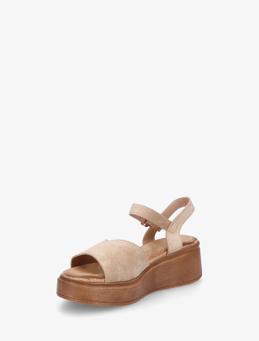 Sandales en suédine à bride en V - Taupe - 3