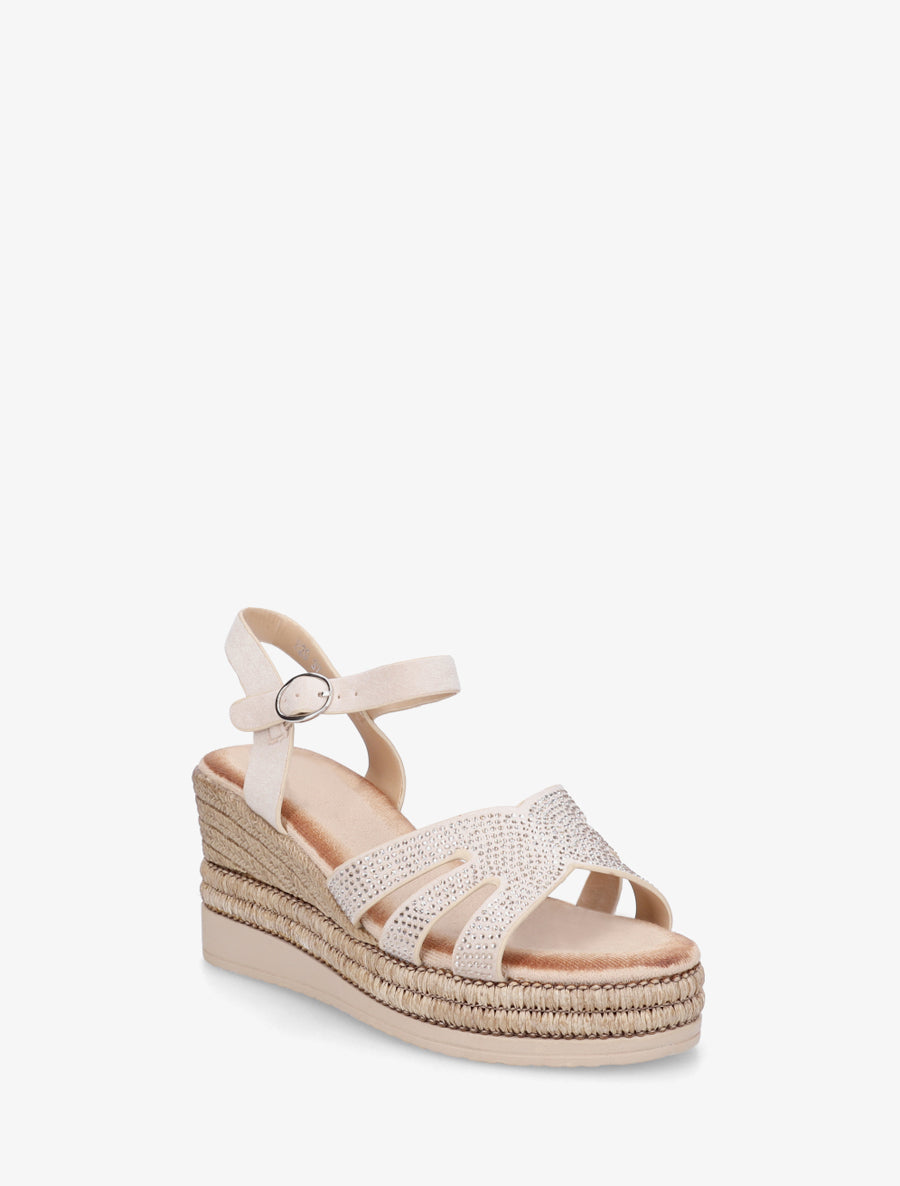 Sandales talon compensé à bride strassée - Beige - 2