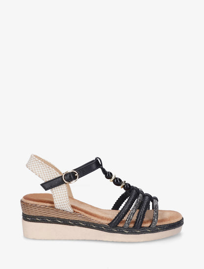 Sandales à brides tressées et strassées - Noir - 1