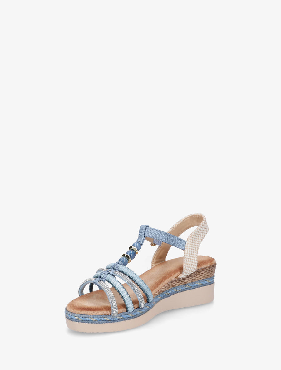 Sandales à brides tressées et strassées - Bleu - 3