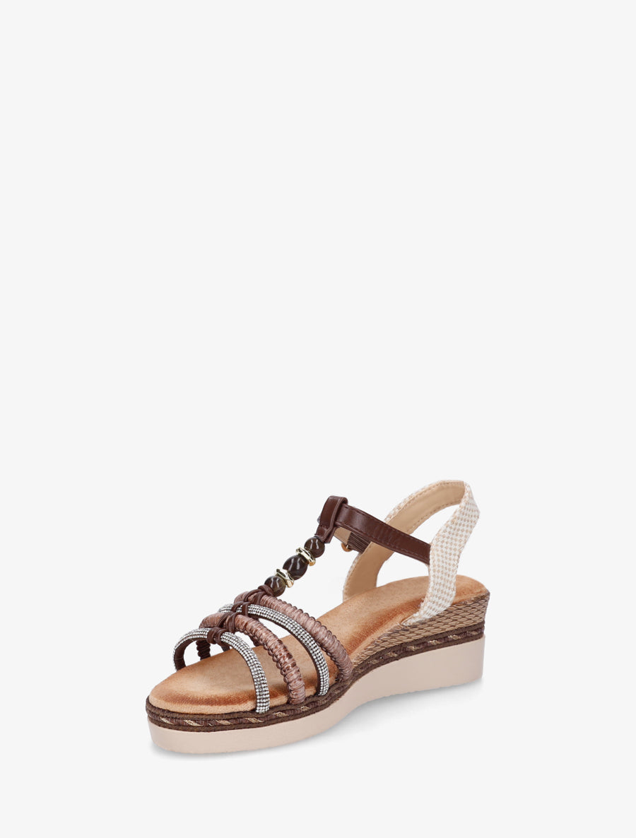 Sandales à brides tressées et strassées - Marron - 3