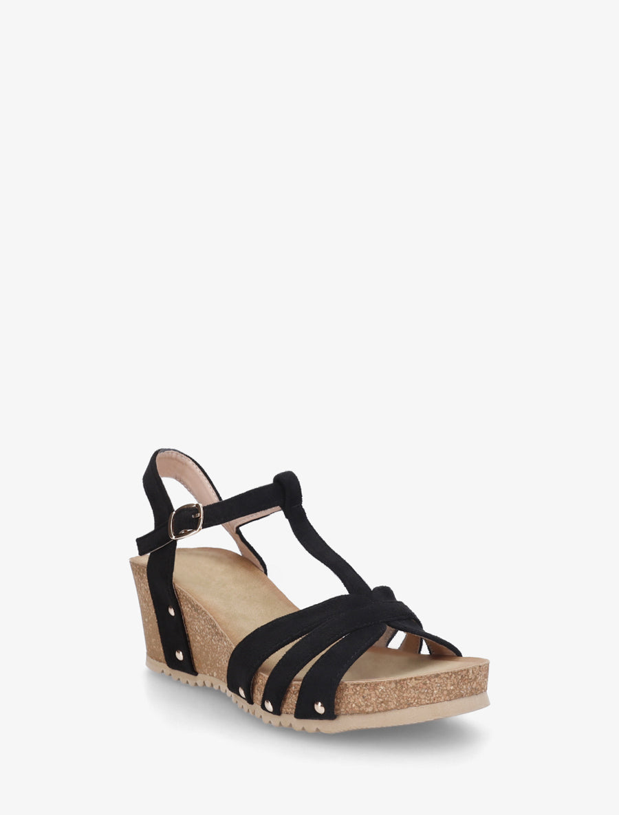 Sandales en suédine à bride en T - Noir - 2