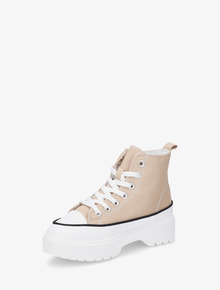 Baskets montantes en tissu à semelle crantée - Taupe - 3