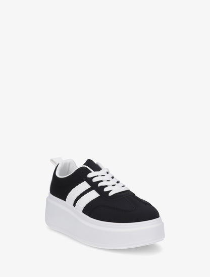 Baskets effet nubuck à bandes - Noir - 2
