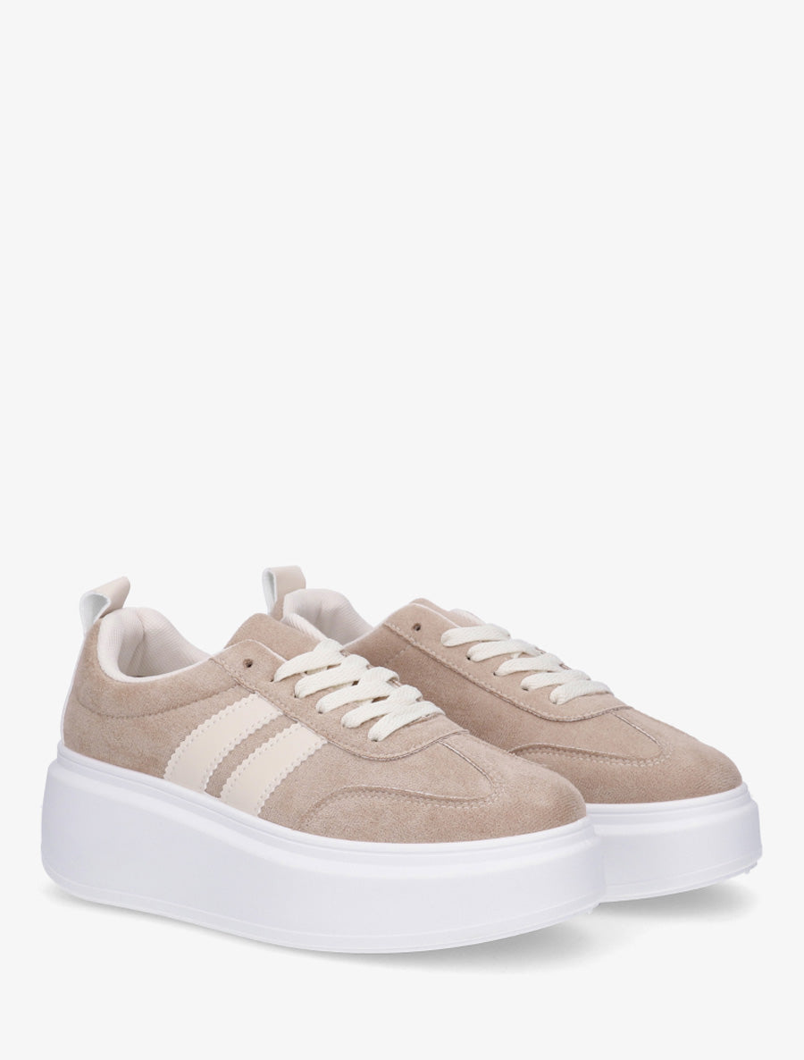 Baskets effet nubuck à bandes - Taupe - 4
