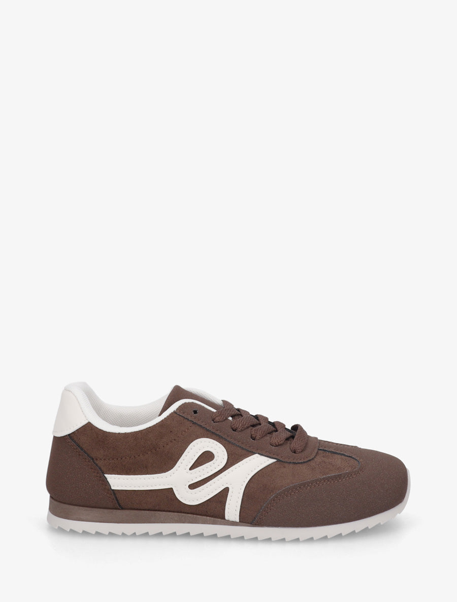 Sneakers en suédine à empiècement effet nubuck - Marron - 1