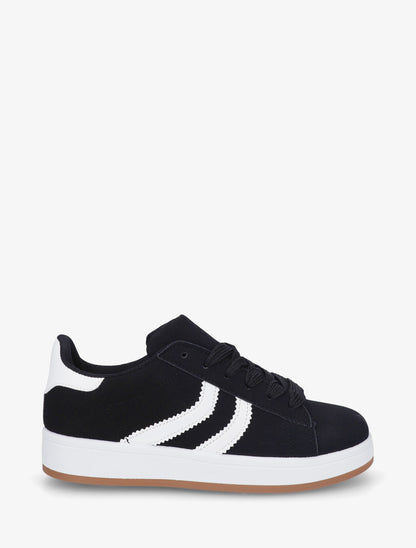 Baskets effet nubuck à bandes dentelées - Noir - 1