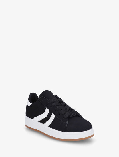 Baskets effet nubuck à bandes dentelées - Noir - 2