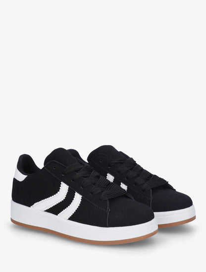 Baskets effet nubuck à bandes dentelées - Noir - 4