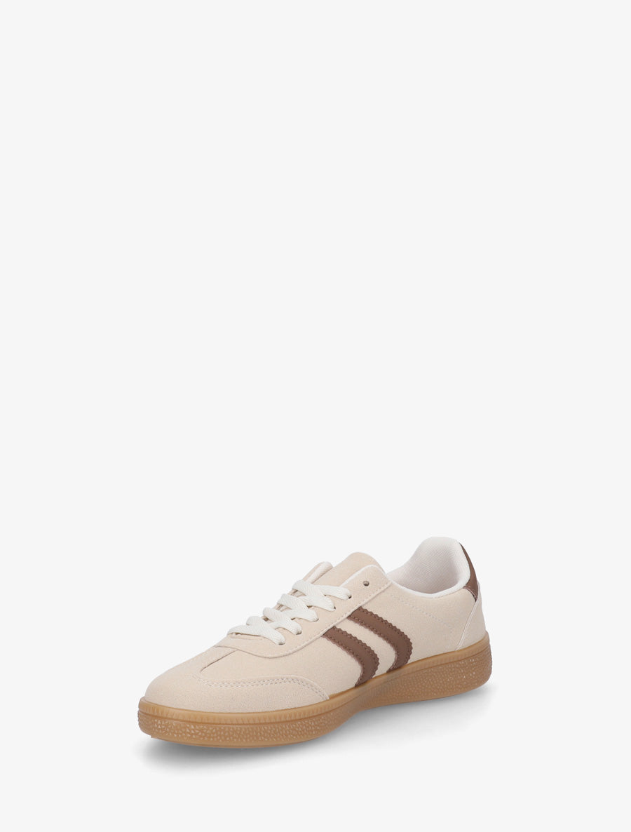 Baskets en suédine à bandes contrastantes - Beige - 3