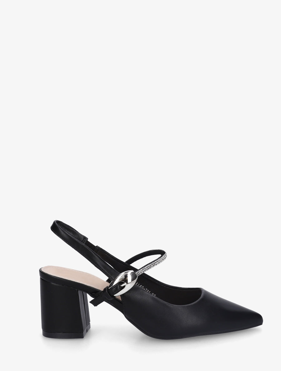 Escarpins unis à bride strassée - Noir - 1