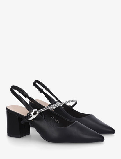 Escarpins unis à bride strassée - Noir - 4