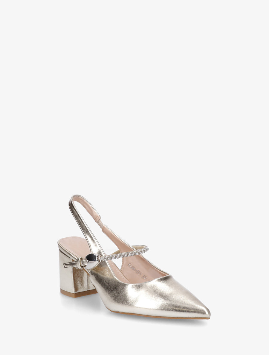 Escarpins unis à bride strassée - Or - 2