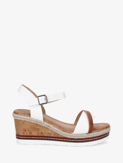 Sandales compensées à semelle effet bois - Blanc - 1