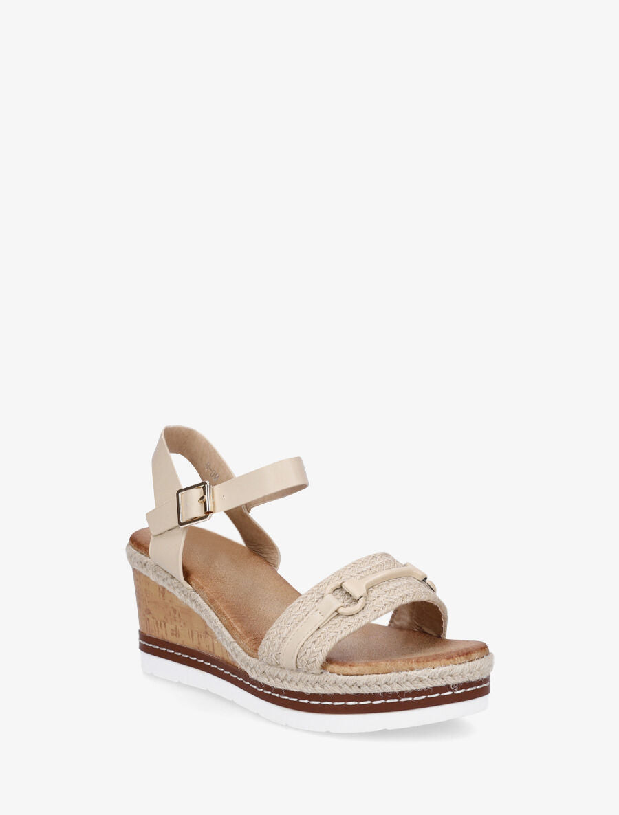 Sandales compensées à bride et tresse en raphia - Beige - 3